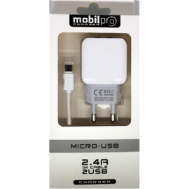 Töltőszett 2in1 2USB 2.4A + Micro USB adatkábel fehér
