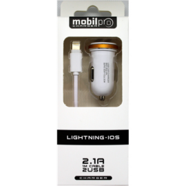 Autóstöltő 2USB 2.1A + lightning adatkábel fehér
