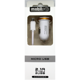 Autóstöltő 2USB 2.1A + Micro USB adatkábel fehér