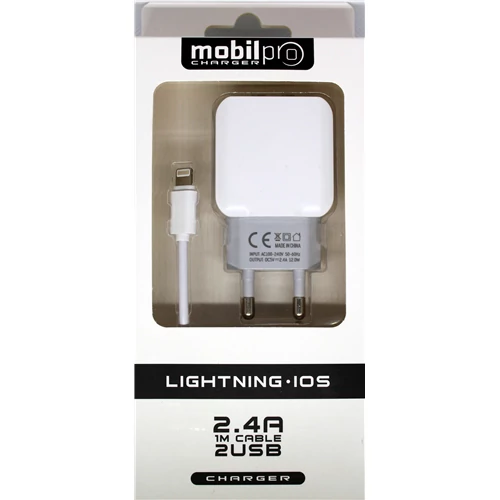 Töltőszett 2in1 2USB 2.4A + lightning adatkábel